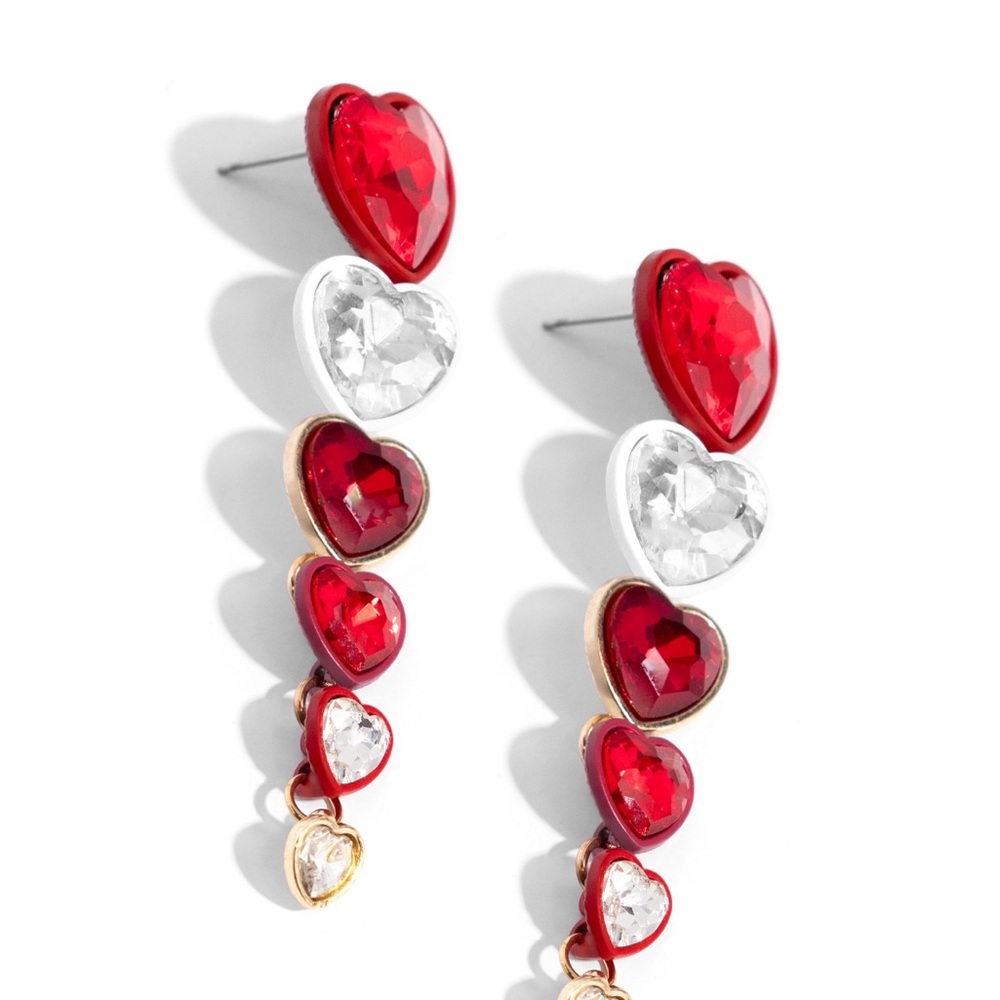 Paparazzi Red and White Dangle Earrings with Heart-Shaped Gemstones